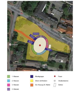 Plan zur Aufstellung des Sankt-Martinszuges 2017 in Sonsbeck